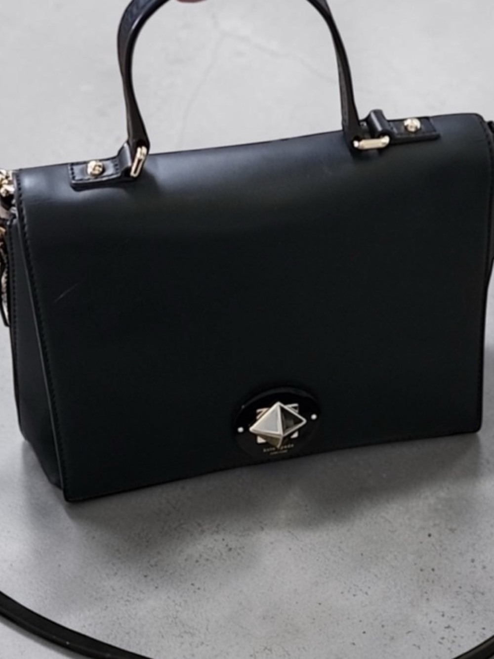 Kate Spade Varick Street Abbie Turn-Lock Close Satchel Black with Taupe Gussets